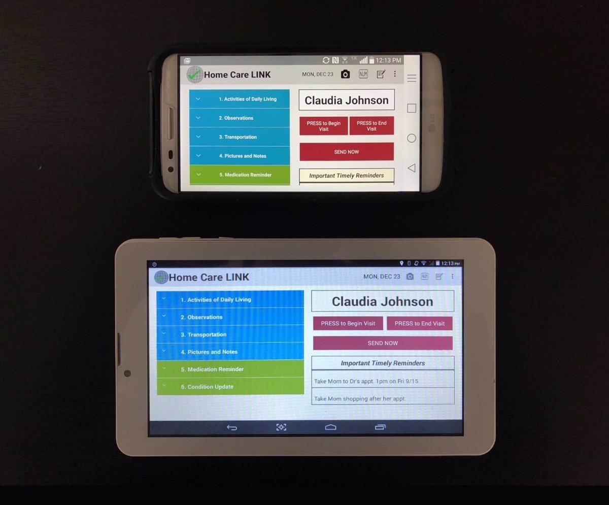 Home Care LINK can use digital tablets for caregiver data collection. The caregiver uses the tablet to send confirmation details to the cloud